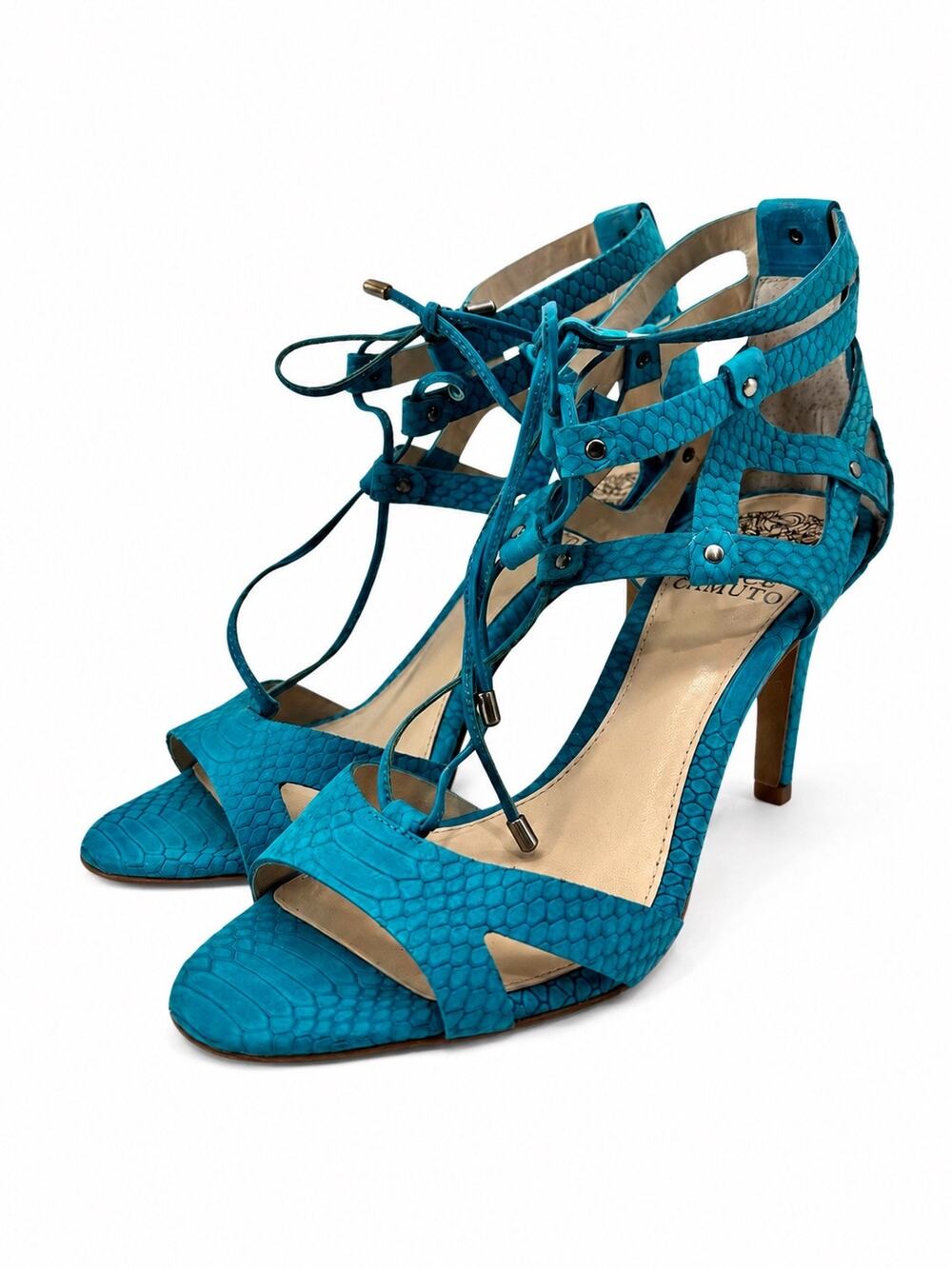 Vince Camuto Teal Pump US 8 Womens 38 Python Embossed Gladiator Heels